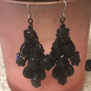 Black gem stone chandelier earrings